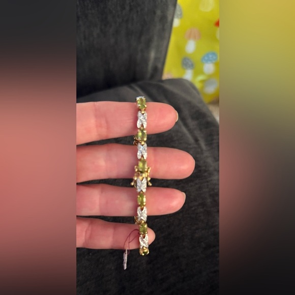 Vintage Sterling silver peridot bracelet micro pave diamonds marked piece - Picture 1 of 5